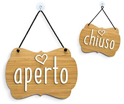 SIGNS - Shabby chic Decor Bambù - Cartello Aperto/Chiuso a rilievo [OC31] Bamboo Insegna per porta vetrina ingresso di Bar, Pub, Ristorante o Negozio