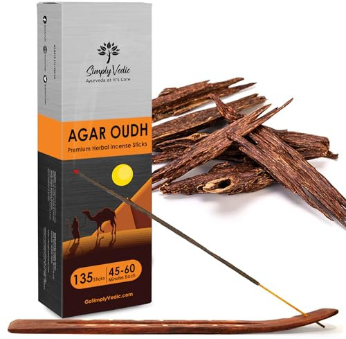 Simply Vedic Agar Oudh Räucherstäbchen (ca. 135 Stäbchen, 250 Gramm) Dauer: 45 Minuten| Hochwertige Handarbeit für Aromatherapie, Meditation, Yoga, Heim- und Hausdekoration – Geschenkset