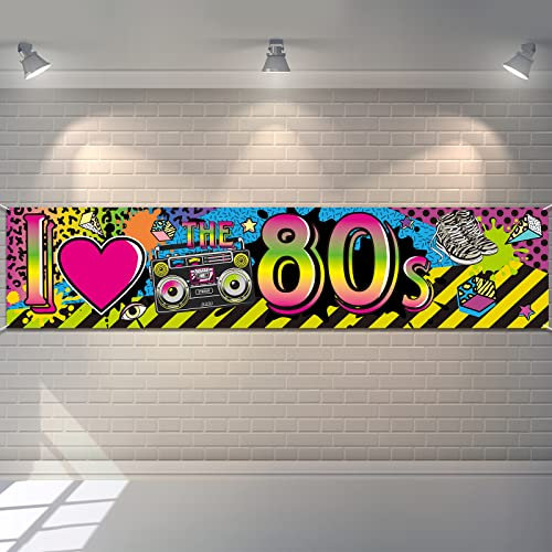 Blulu I Love 80s Banner - Party Dekoration für 80er Jahre - Hip Hop Zubehör - 180x40cm