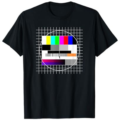 Fernseh Testbild 80er Party 90er Jahre - Retro Testbild TV Fernseher - IT Technik T-Shirt Schwarz S Unisex Erwachsene Klassische Passform Kurzarm Crew-Ausschnitt Sommer Frühling Party Retro T-Shirt