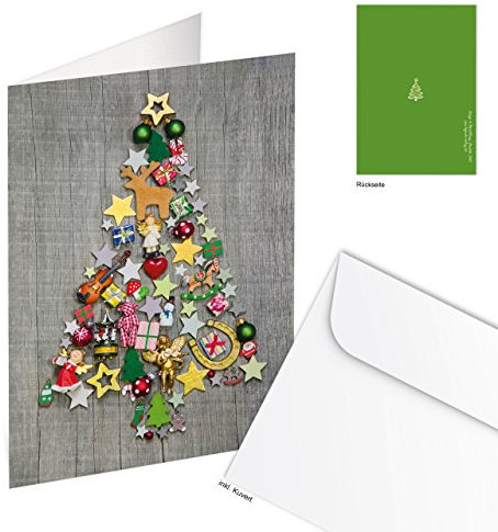 Logbuch-Verlag 3 Weihnachtskarten mit Weihnachtsbaum Motiv grün grau bunt - Klappkarten Grußkarten leer zu Weihnachten - DIN A6 MIT KUVERT