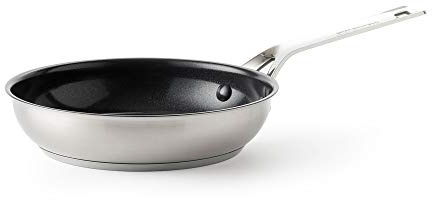 KitchenAid Stainless Steel Poêle à frire antiadhésive à 3 couches en acier inoxydable de 24 cm, Clad, Induction, allant au four et au lave-vaisselle, argenté