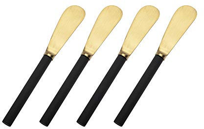 Cheese Pate Knives Butter Spreader Set- Black and Gold Design - Set of Four