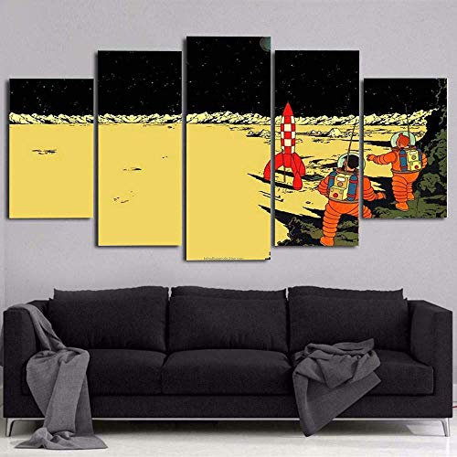 ARXYD Wandbild 5 Stück Leinwand Malerei Wohnkultur 5 Panel Wandkunst Drucke auf Leinwand Tim und Struppi Abenteuer