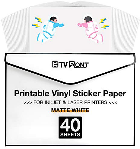 HTVRONT bedruckbares Vinyl für Tintenstrahldrucker & Laserdrucker – 40 Blatt mattweißes bedruckbares Vinyl-Aufkleberpapier für Tintenstrahldrucker, 216x279 mm (140 g/m²)