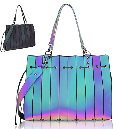 Chosping Geometrische leuchtende Geldbörsen und Handtaschen, holografisch, reflektierend, Crossbody-Tasche, Geldbörse, Flash, Regenbogen-Rucksack, Tote-Luminous Black