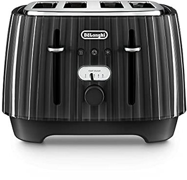 De'Longhi Ballerina Toaster, 4 Slot Toaster, Reheat, 5 Browning Settings, Defrost and Cancel Functions, Pull Crumb Tray, CTD4003.BK, 1800W, UK PLUG, Black