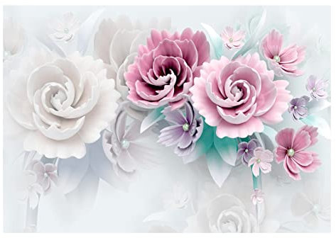 WallArena - Vlies Fototapete Blumen 3D Pastell Romantisch 368x254 cm - Fototapeten - Tapeten - für Wohnzimmer Schlafzimmer - Vliestapete Wandtapete Tapete 3D Effekt- inkl. Kleister