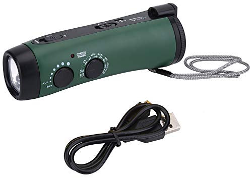 Tyenaza Linterna de Manivela, Dinamo con Linterna LED, Radio Multifunción de Emergencia para Exteriores, Am/FM Radio Portátil con Manivela, para Senderismo, Camping, Ourdoor, Emergencia(Verde)