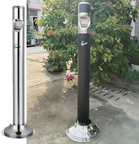 thickvalley Cendrier sur Pied Extérieur, Pilier De Suie en Acier Inoxydable Coupe-Vent avec Couvercle Et Baril Intérieur Amovible, Cendrier sur Pied Au Sol pour Hôtel, Lieux Publics, Restaurant