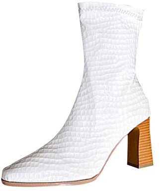 Stivali autunnali e invernali con tacco quadrato e spesso e cerniera sul retro, stivali da donna con tacco alto alla moda e comodi Jack Uomo, bianco, 40 EU