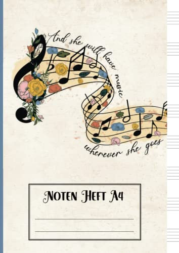 Noten Heft A4: Leeres Notenheft für Anfänger und Fortgeschrittene mit großer Lineatur für 8 Systeme ein Musik Schreibheft als Geschenk für Musikerin und Musikschüler für den Musikunterricht
