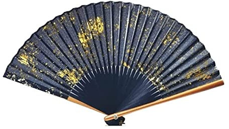 HALAHAI Folding Fan Chinese Fan Japanese Folding Fan Chinese Fan Hand Fans For Women Sprinkled Gold Or Silver Silk Fan Handheld Paper Fan Folding Hand Fan (Blue : Gold)