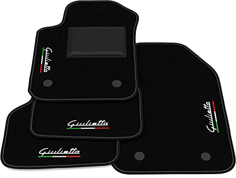 Fußmatten kompatibel mit Alfa Romeo Giulietta, Stickerei Giulietta Flagge Ita, personalisiertes Automatten-Set, Teppich-Set, Autoteppich