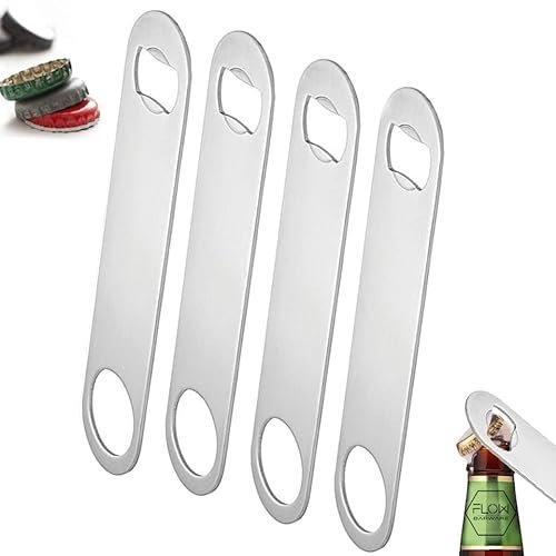 FLOW Barware Bar Blade, 18cm Steel Bottle Opener | Heavy Duty Crown Bottle Openers | Professional Dual Version Bar Blades Bottle Opener | 4X Silver