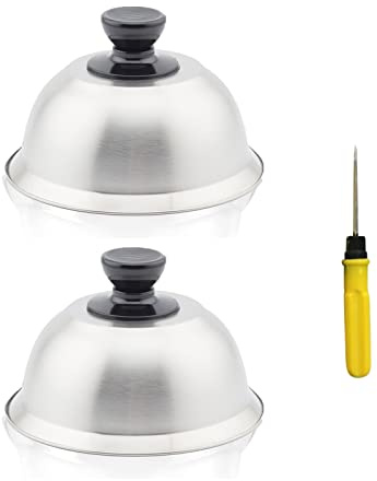 EULAPGOE Burgerglocke,Burgerglocke Burgerpresse Set,2 Stück Edelstahl Burgerhauben, Burgercover 16 x 10 cm Edelstahl Burgerhauben Burgerglocken mit Verbrühungsschutzgriff, Schmelzglocke