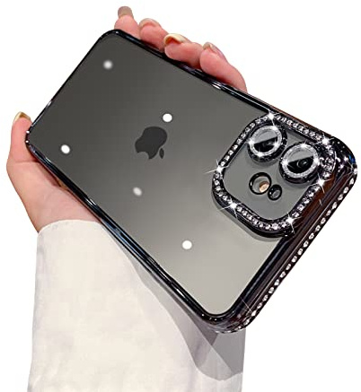 Ownest Compatible with iPhone 11 Case with Glitter Diamond Camera Protector,Crystal Bling Clear Cute Phone Case Shockproof Sparkle Len for iPhone 11 6.1''-Black