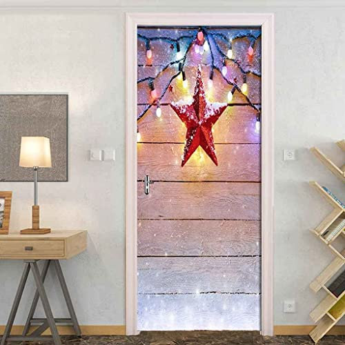 Diy 3D Tür Aufkleber Rote Weihnachtssterne Selbstklebender Türaufkleber Art Removable Door Sticker Mädchen Schlafzimmer Haus Dekoration Wohnzimmer 90 X 200 Cm Aufkleber Für Innentüren