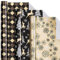 LeZakaa Weihnachten Metallic Folie Geschenkpapier - Mini Rolle - Rentier/Schneeflocke/Gitter in Schwarz und Gold für Geschenkverpackung, DIY Handwerk - 43,2 x 304,8 cm - 3 Rollen (42,5 sq.ft.ttl.)