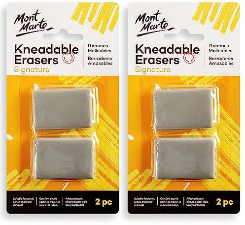 Mont Marte Knetbare Radiergummis, 2pc-2PACK, knetradiergummi, Erstellen von Highlights, Löschen oder Aufhellen von Holzkohle, Pastell, Bleistift, Kreide-Kunstwerk, ideal für knetradierer künstler