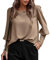 KONFEN Camicetta Donna Maglia Donna, Maglie Girocollo Maniche Lunghe con Manica a Lanterna e Bottoni, Maglietta Lunga Donna Eleganti Casual Top per Autunno Inverno, Marrone L