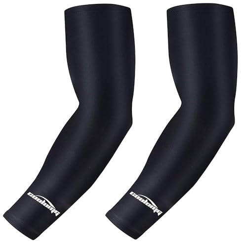 COOLOMG Arm Sleeves Ärmlinge Kompression Bandage Rutschfest Anti UV Sport Fahrrad Volleyball Basketball für Damen Herren Kinder 1 Paar Schwarz L