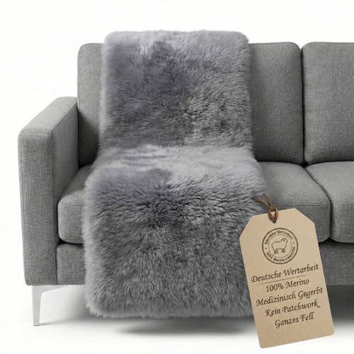 LANABEST Premium Lammfell Sesselauflage, dunkel-grau, Couchauflage Echtes Merino. Warm, weich, bequem und schadstoffarm (50 x 200 cm)