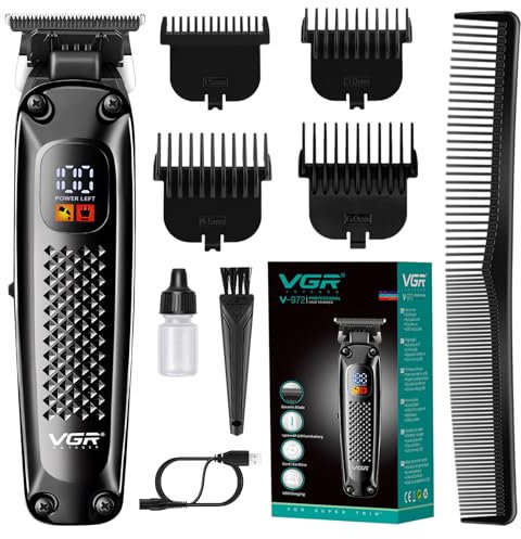 VGR 972 Haarschneider Professionelle Haarschneidemaschine, LED-Anzeige Schnur & Kordel Barbier Trimmer für Männer, wiederaufladbare elektrische Haarschneideset & Grooming Kit