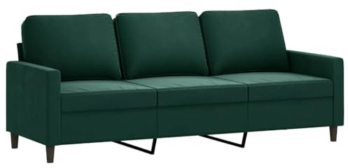 vidaXL Sofa 3-Sitzer, Loungesofa Couch mit Armlehnen Rückenkissen, Wohnzimmersofa Designsofa Metallgestell, Sitzmöbel Dreisitzer, Dunkelgrün Samt