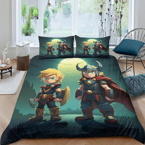 AAHARYA Thor Loki Jungen Teenager Bettbezug Set Modern Cartoon-Anime Bettwäsche Dekorativ Betten Set Polyester Für Kinder Männer Bettbezüge King（220x240cm）