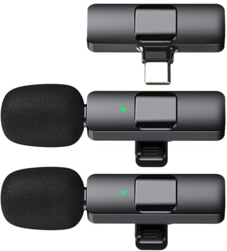 Wolraven Lot de 2 microphones sans fil pour iPhone série 15, iPad, Android, microphones à clipser USB-C pour enregistrement vidéo, entretiens, TikTok, YouTube