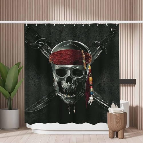 Woutay Shower Curtain Mould Proof Resistant Scary Pirate,Water Repellant Fabric,Polyester,with 12 Plastic Hooks,Size 180x180CM