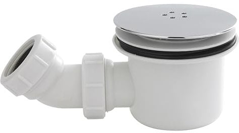 Balterley Shower Waste Trap 90mm, Easy Clean Shower Tray Drain Cover Replacement, Chrome Top, White Body, Hair Drain Trap for Showers, Tray Cover Replacement Waste, 1 1/2 Connection (Chrome)
