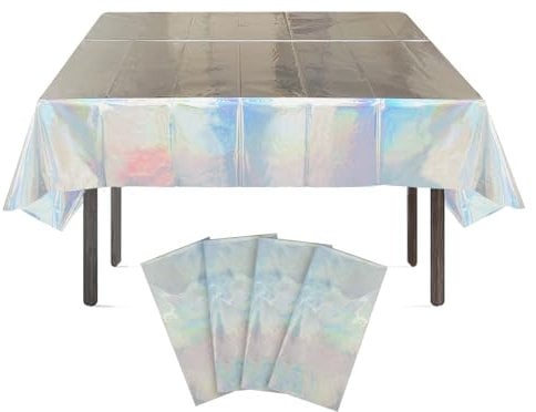 Schillernde Tischdecke, holografische Tischdecke, Einweg-Tischdecken, rechteckige Party-Tischdecken, schillernde Kunststoff-Tischdecken, glitzernde Tischdecke, schillernde Party-Dekorationen, 137,2 x