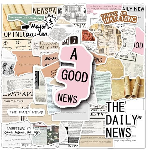 50Stück Retro Newspaper Aufkleber für Fahrrad,Motorrad,Phone,Laptop, Auto,Stoßstange,Kühlschrank,Aesthetic Vinyl Vintage Aufkleber,Erwachsene Jugendliche Geschenk,Wasserdicht Scrapbook Sticker