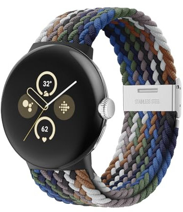 NewJourney Elastisches geflochtenes Armband - Kompatibel mit Google Pixel Watch 2 / Pixel Watch, verstellbares Nylonarmband (Cowboy)