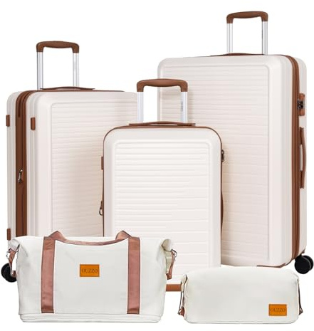 OUZZO Koffer Set 5tlg, PC-Hartschale Leicht Trolley Set mit TSA Schloss | M/L/XL, Leichter Koffer, erweiterbar, Leise Doppelrollen Reisekoffer mit 360° Rollen, geeignet für Familienreisen Urlaub