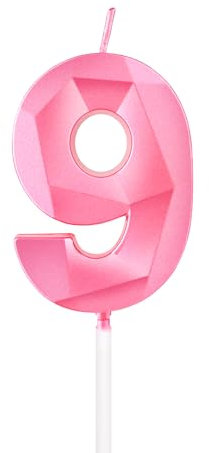 mciskin Pink 9th Birthday Candles, 3D Number 9 Candles for Cake, Girls Boys 9th Birthday Decorations,Pearl Pink Candle Cake Topper Decorations for Birthday Party Weddings Anniversary Supplies
