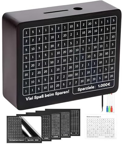Münzbank Aus, Spardose Mit Zähler, 10000-Dollar-Retro-Münzbank, Wiederverwendbarer Geldsparer Mit 4 Farbigen Stiften, Geldspar-Challenge-Box Digitale Holztragbare Spardose Für Urlaub, Autokauf