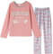 MyFav Damen Langarm Pyjamas Set Klassische Buchstabendruck T-Shirts und Hosen Nachtwäsche Zweiteilige Schlafanzug Loungewear,Rosa,S