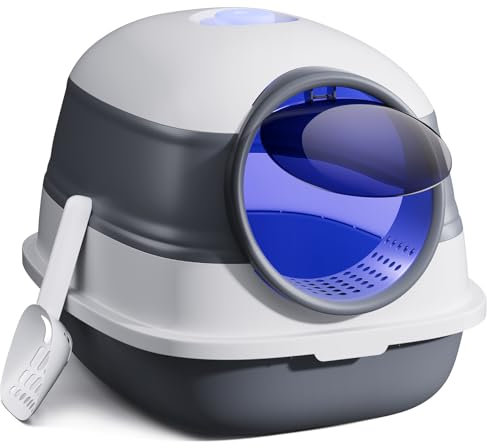 Cat Litter Tray - UV Sterilization, Large Hooded Litter Box with Scoop, Privacy & Easy Access, Anti-Splashing for Cats, 54x39x41cm