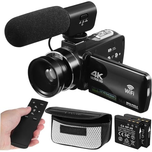 Gadpiparty Hochauflösende Digitale Videokamera mit 4 Zoll Touchscreen | Schwarz, 18 Stück Digitalzoom und Integriertes Mikrofon, 4k 30fps Sowie 1080p 60fps Aufnahme