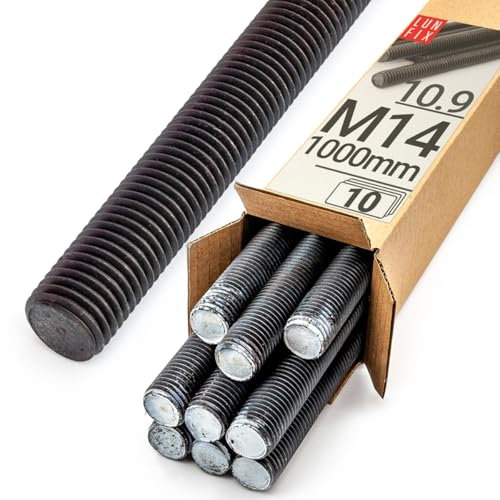 Lun Fix Gewindestange M14 x 1000 mm 10 Stück |10.9 Stahl DIN 976| Gewindestab | Gewindestift | stockschrauben M14 | metrisches Gewinde | Industrie Befestigung Langgewinde Montage Metall