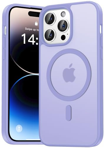 Natiiozie Magnetisch Hülle Kompatibel mit iPhone 14 Pro Max, Matt Handyhülle Kompatibel mit MagSafe, Stoßfest Kratzfest Schutzhülle Nie Vergilbung Rückseite Dünn 6.7 Zoll Case Helllila