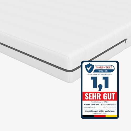 Mister Sandman Matratze 90x200 cm, Höhe 15 cm Härtegrad H3 & H2 Kaltschaummatratze, Orthopädische 7 Liegezonen Bequeme Rollmatratze für alle Schlafpositionen mit Matratzenbezug Waschbar