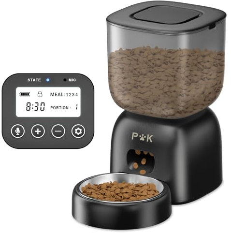 PUPPY KITTY Distributeur Croquettes Chat Automatique, Autonomie de la Batterie jusqu'à 180 Jours, 3L Programme d'alimentation Personnalisé, Enregistrement Vocal 10S, 1-4 Repas par Jour
