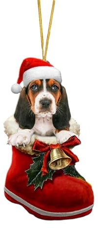 Hunde Weihnachtsdeko, Hund im Nikolausstiefel Weihnachtsanhänger, Acryl 2D Weihnachten Hundeschmuck, Niedliche Hundemotiv Weihnachtsbaum Ornament Weihnachtshund Anhänger Deko (F, One Size)