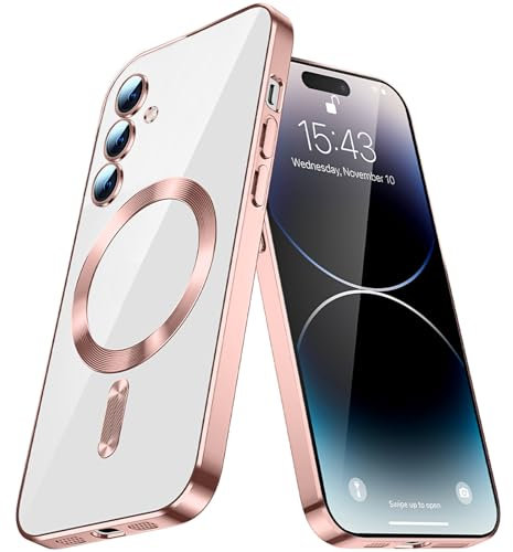SIYOPINPFY Magnétique Coque for Samsung Galaxy S25 Étui, Transparent Étui Housse avec Compatible Chargement sans Fil Protection d'appareil Photo Slim Fit Coque for Samsung Galaxy S25 - Or Rose CX
