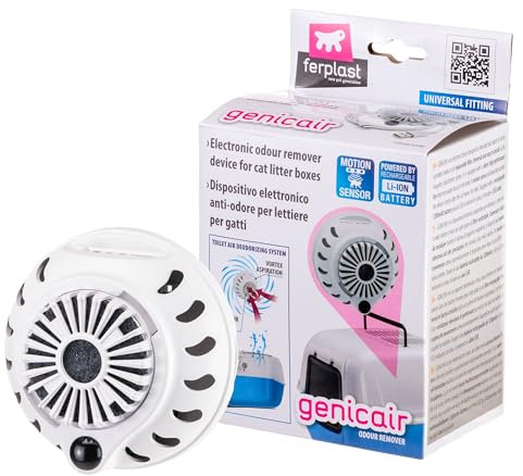 Ferplast Elektrischer Katzenklo-Deodorant GENICAIR, Automatischer Geruchsentferner für Katzentoilette, mit Magnetbefestigung, Bewegungssensor, USB-Wiederaufladbar, Geruchsentfernender Filter