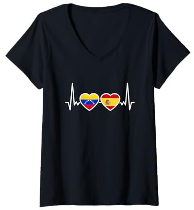 Mujer Venezuela España Latido Bandera Española Venezolana Camiseta Cuello V